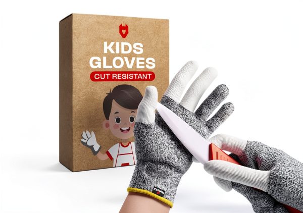 NoCry Kids Cut Resistant Gloves Reinforced XS Grey CutGuard+ Model-0