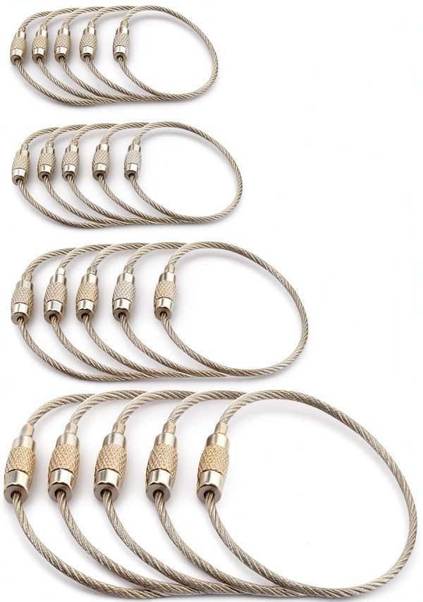 RLECS Stainless Steel Wire Keychain Kit 1.5mm 4 Sizes 5pcs Each-1