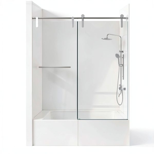 Shower Doors for Bath Tub 56-60" W x 66" H Frameless Bath Tub Doors Glass Sliding with 5/16" (8mm) ANSI Certified Tempered Glass for Bathroom, Chrome-0