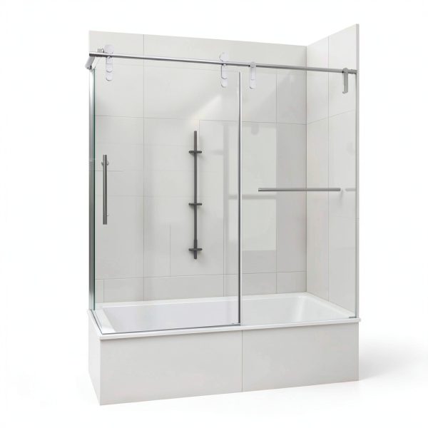 Shower Doors for Bath Tub 56-60" W x 66" H Frameless Bath Tub Doors Glass Sliding with 5/16" (8mm) ANSI Certified Tempered Glass for Bathroom, Chrome-1