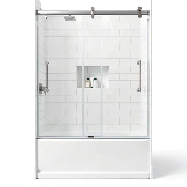 Delta Paxos 60 in x 62-1/4 in Frameless Sliding Bathtub Door in Chrome-6