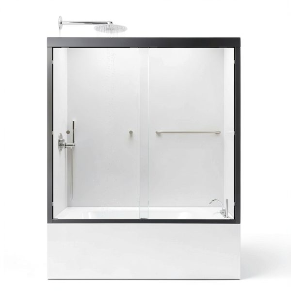 56-60" W x 58" H Bathtub Shower Door, Semi-Frameless Double Sliding,-0