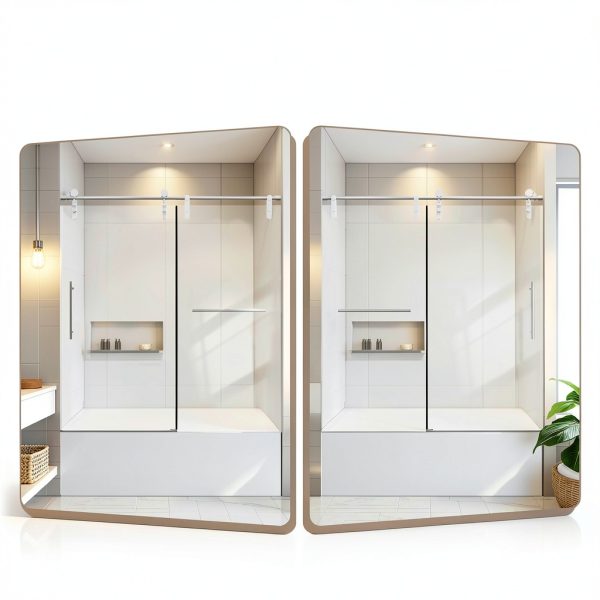 Shower Doors for Bath Tub 56-60" W x 66" H Frameless Bath Tub Doors Glass Sliding with 5/16" (8mm) ANSI Certified Tempered Glass for Bathroom, Chrome-6