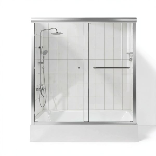 Bathtub Shower Door 56-60" W x 58" H Semi-Frameless Shower Doors for Bath Tub Glass Shower Door with 1/4" (6mm) Clear Tempered Glass for Bathroom, Silver-0
