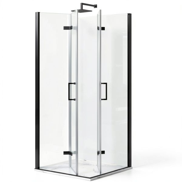 Corner Shower Enclosure Kit 34" D ×34" W × 72" H, Stand Up Shower Stall Kit with 1/4" Clear Corner Shower Glass Door, Bi-Fold Tempere Frameless Glass, Matte Black, Base Not Included-1