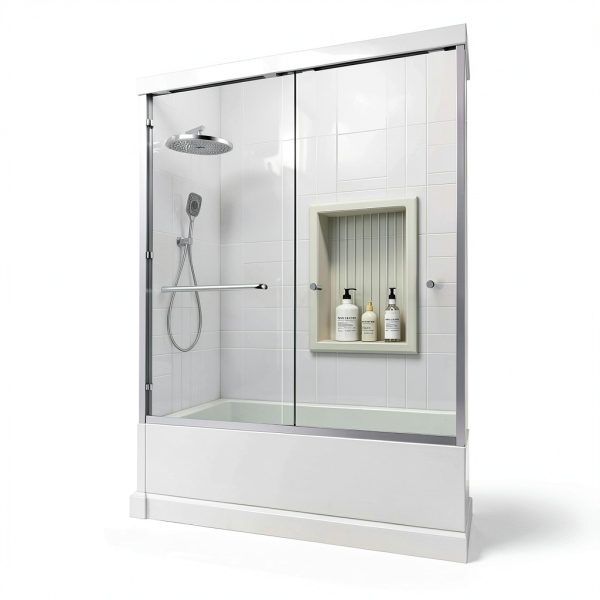 Bathtub Shower Door 56-60" W x 58" H Semi-Frameless Shower Doors for Bath Tub Glass Shower Door with 1/4" (6mm) Clear Tempered Glass for Bathroom, Silver-1
