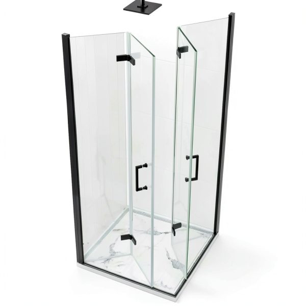 Corner Shower Enclosure Kit 34" D ×34" W × 72" H, Stand Up Shower Stall Kit with 1/4" Clear Corner Shower Glass Door, Bi-Fold Tempere Frameless Glass, Matte Black, Base Not Included-2