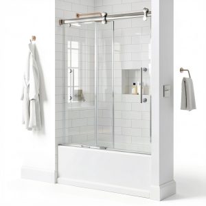 Delta Paxos 60 in x 62-1/4 in Frameless Sliding Bathtub Door in Chrome-0