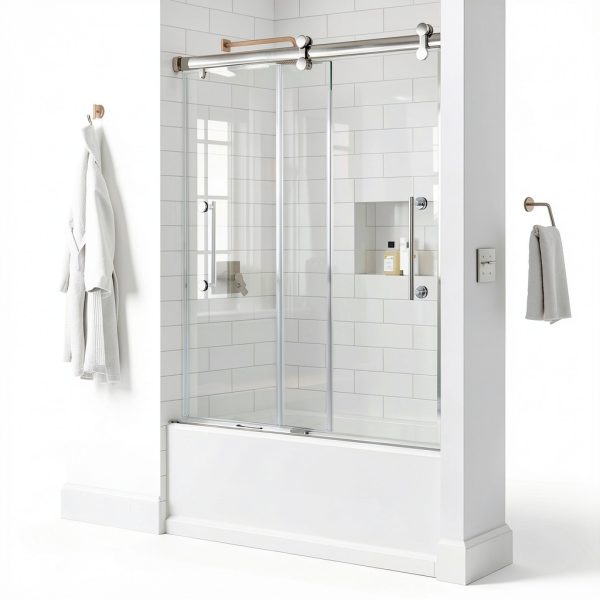 Delta Paxos 60 in x 62-1/4 in Frameless Sliding Bathtub Door in Chrome-0