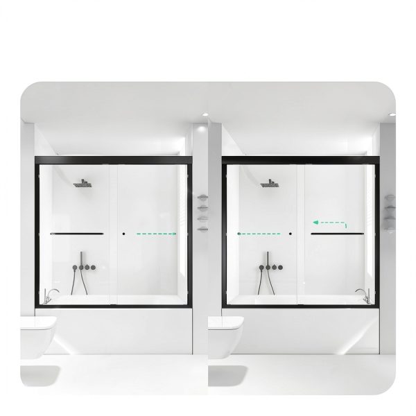 56-60" W x 58" H Bathtub Shower Door, Semi-Frameless Double Sliding,-1