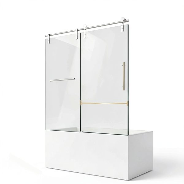 Shower Doors for Bath Tub 56-60" W x 66" H Frameless Bath Tub Doors Glass Sliding with 5/16" (8mm) ANSI Certified Tempered Glass for Bathroom, Chrome-2