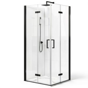 Corner Shower Enclosure Kit 34" D ×34" W × 72" H, Stand Up Shower Stall Kit with 1/4" Clear Corner Shower Glass Door, Bi-Fold Tempere Frameless Glass, Matte Black, Base Not Included-0