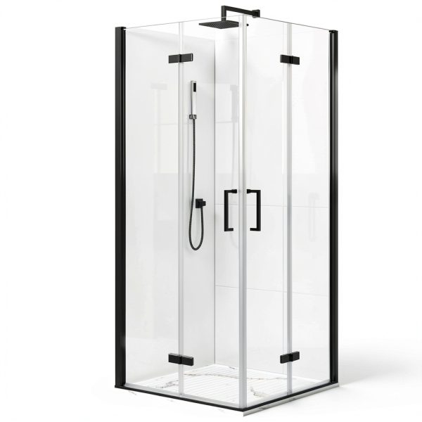 Corner Shower Enclosure Kit 34" D ×34" W × 72" H, Stand Up Shower Stall Kit with 1/4" Clear Corner Shower Glass Door, Bi-Fold Tempere Frameless Glass, Matte Black, Base Not Included-0